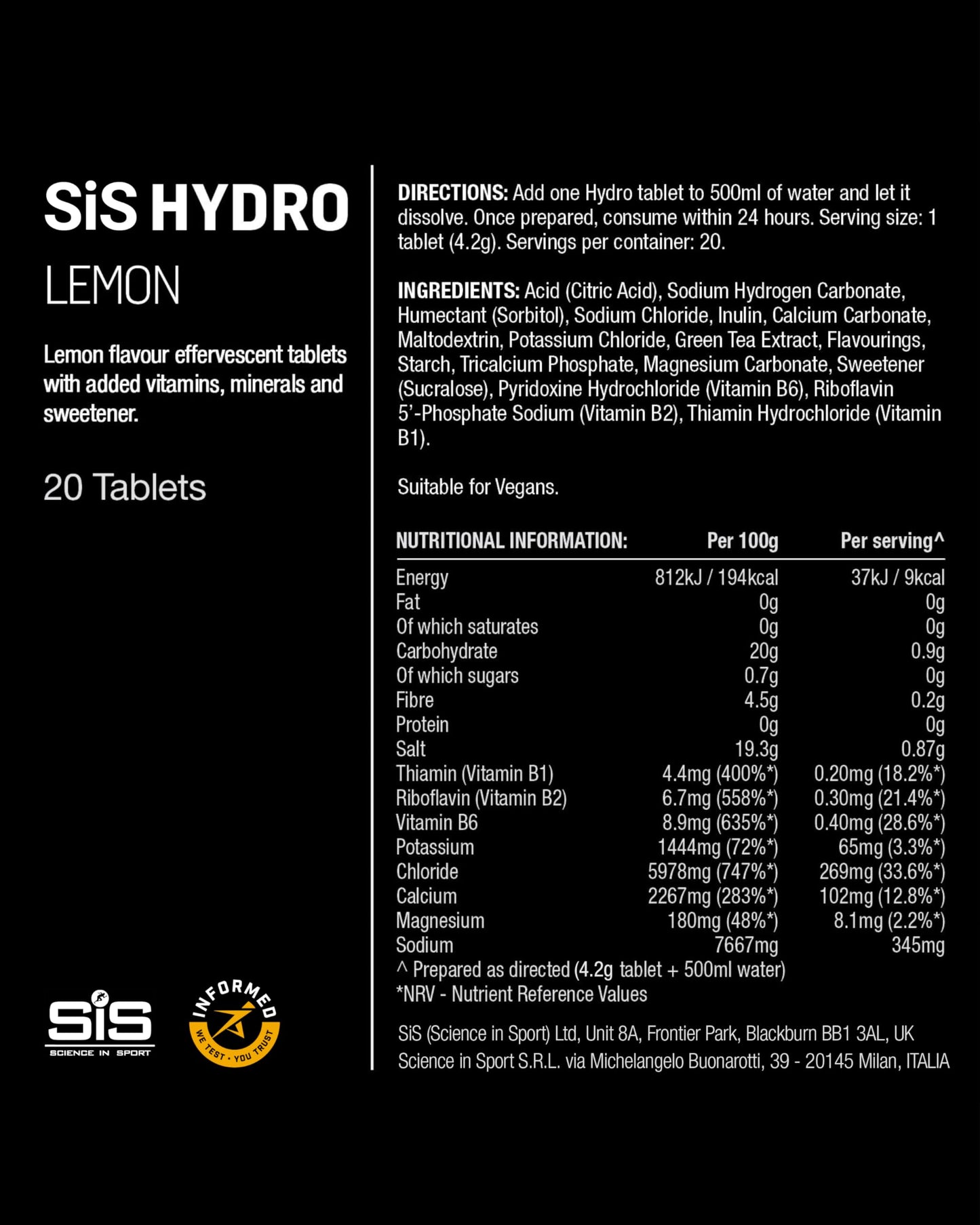 SiS Hydro Electrolyte Tablets Lemon 20-Pack | TRYTLION