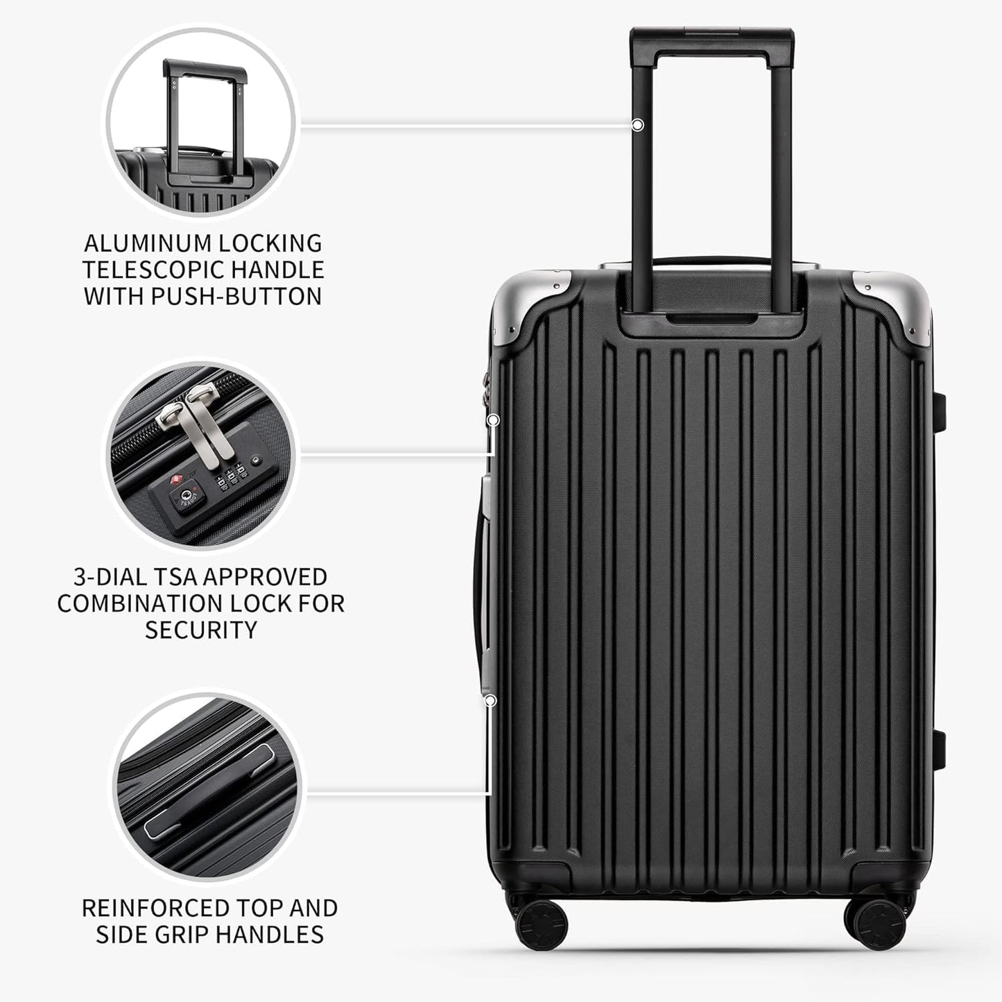 LEVEL8 Luggage 3-Piece Spinner Hardshell Set