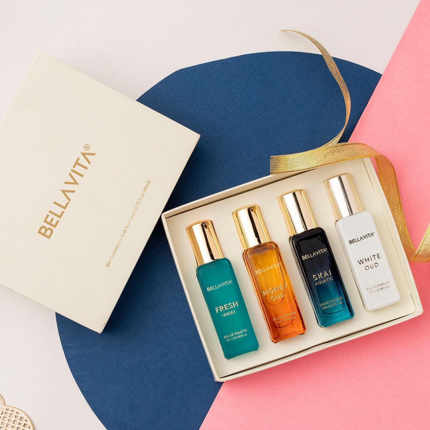 BellaVita Luxury Unisex Cologne Gift Set (4x20ml) | Vanilla & Oud Fragrance Includes Honey OUD, SKAI, FRESH & White OUD | Mini Perfumes & Spicy Vanilla Perfume Oil | Travel Size Edition Perfume