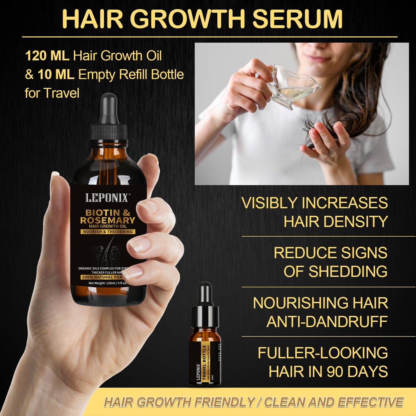 Rosemary Oil for Hair Growth, 120ml Diluted Rosemary Oil Hair Growth Serum with Derma Roller & Scalp Massager Hair Thickening Products Hair Loss Treatment for Men Women, Stocking Fillers