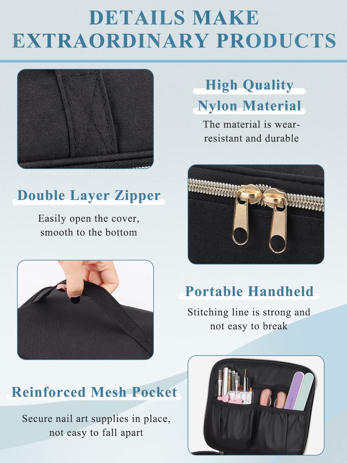Nail Polish Organiser Makeup Bag: Double Layer Travel Nail Varnish Storage Bags Holds 30 Bottles(15ml-0.5fl.oz) and A Nail Lamp - Nail Polish Storage Vanity Case(Bag Only)