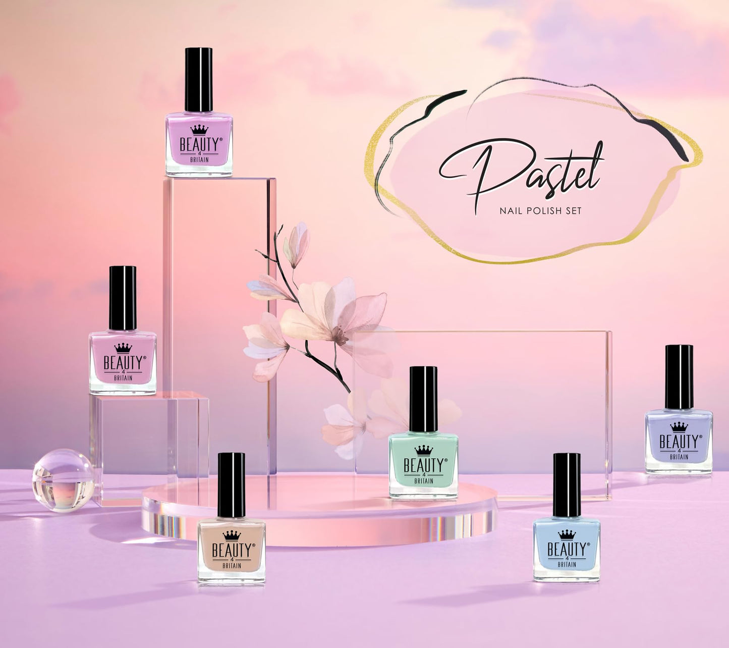 Beauty4Britain 6 x Pastel Nail Polish Set 6 Modern Colours Gift Box Nail Polish Set 10 ml Bottles
