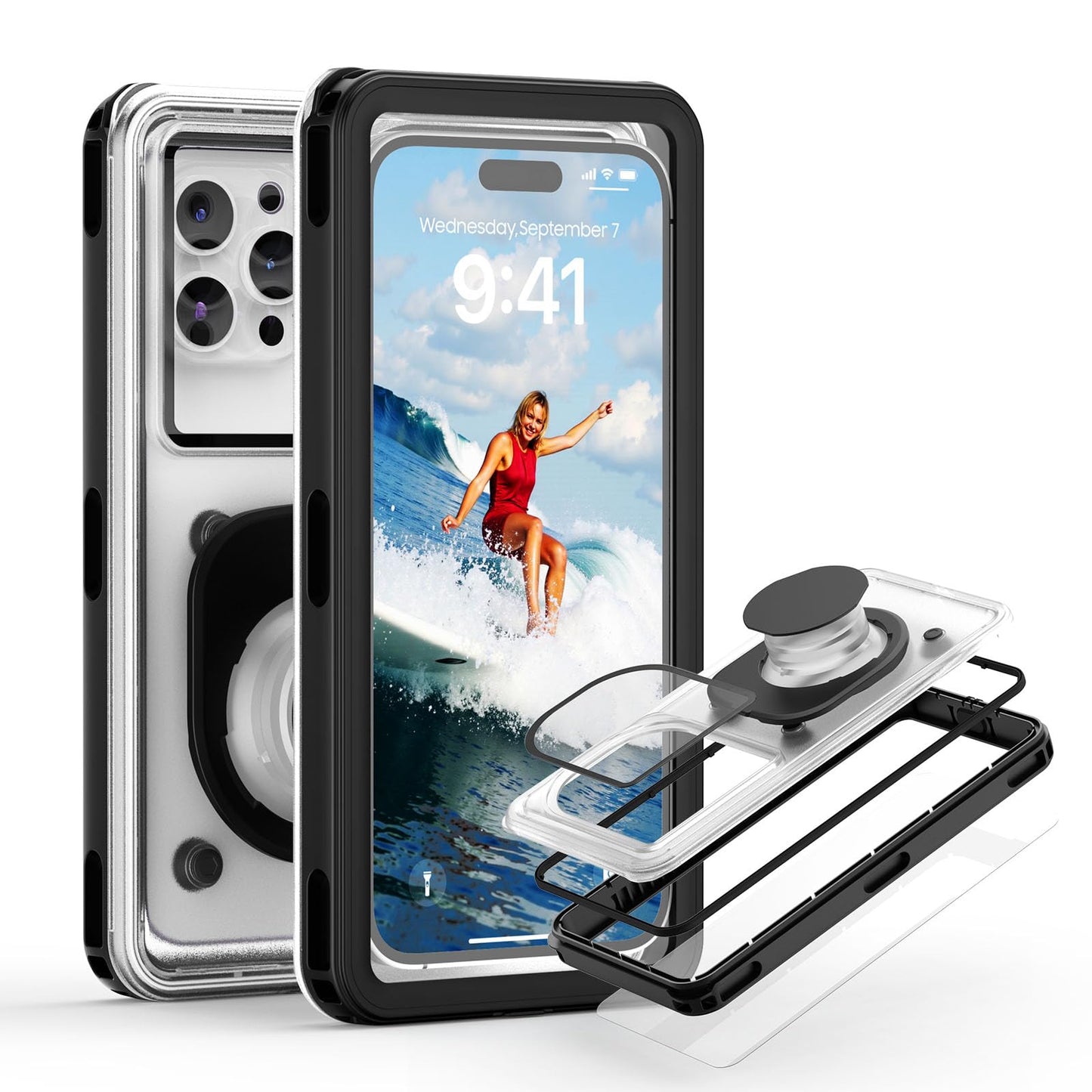 Waterproof Phone Pouch Case, IPX8 Water Proof Phone Case for Swimming Holiday Beach Trip Snorkelling,6.9" Underwater Phone Cases Drop-proof 30M/100ft Dry Bag for iPhone 16 15 14 13 12 11 Pro Max,S24