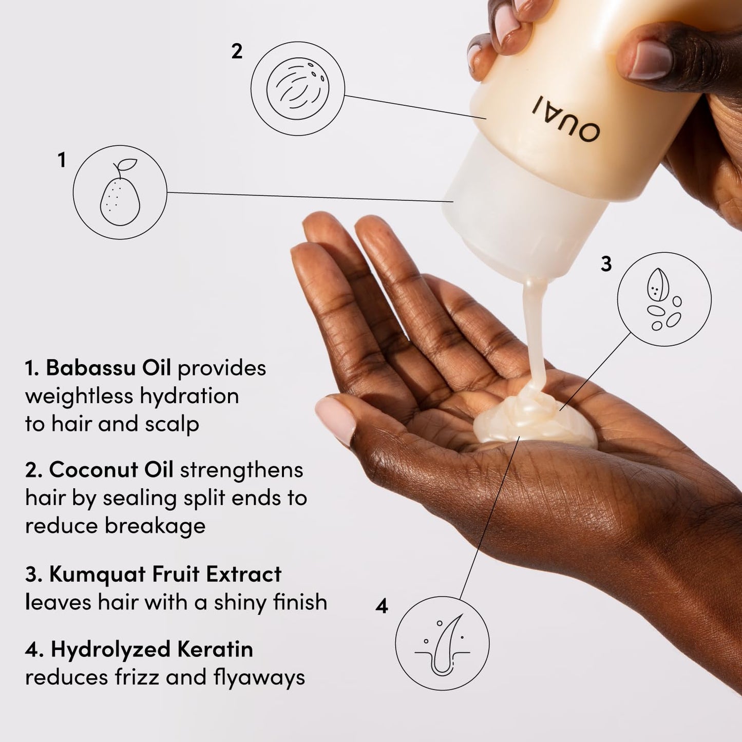 OUAI Medium Shampoo + Conditioner Set - Nourishes with Babassu and Coconut Oils, Strengthens with Keratin & Adds Shine with Kumquat Extract - Free of Parabens, Sulfates & Phthalates - 300 ml Each