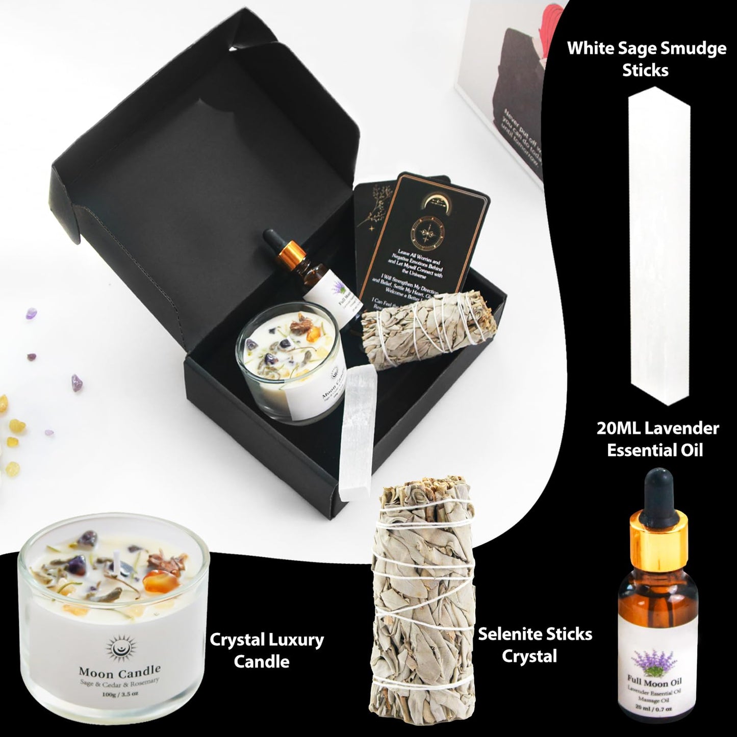 jagdag Spiritual Gifts, Energy Cleansing Kit, Chakra Candles, Positive Energy Crystals, Meditation Kit, Sage Cystal Candles Cleansing House Negative Energy, Spiritual Healing Gifts Women & Men, White