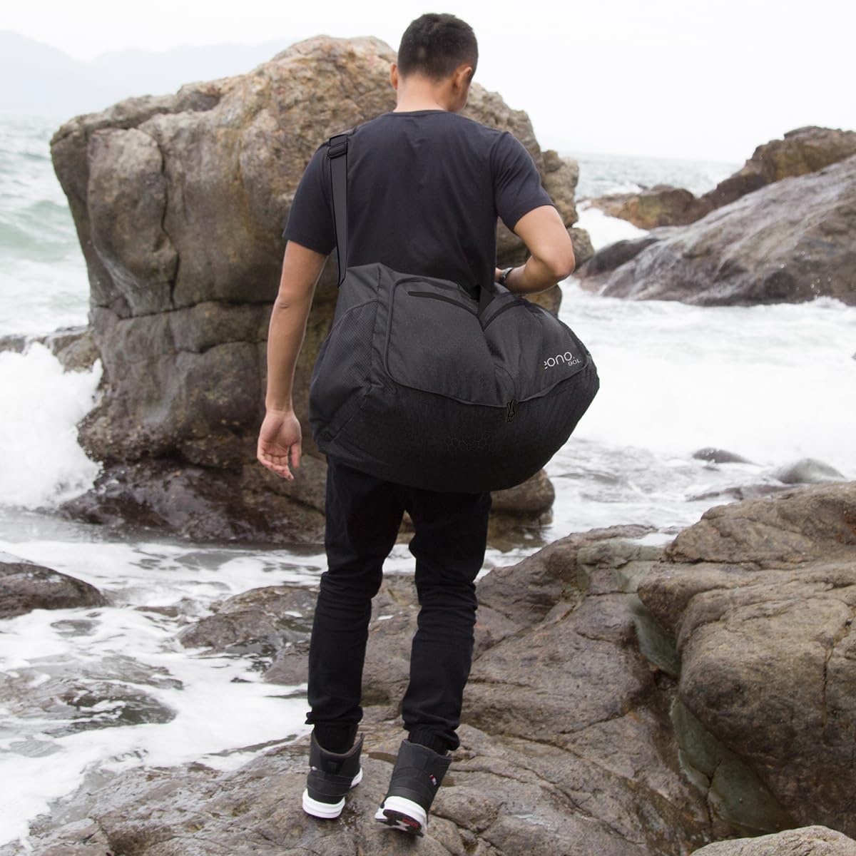 Eono 90L Foldable Travel Duffle Bag Hold All Travel Luggage Bag Holiday Bag with Multi-Pockets for Women Men (Black)