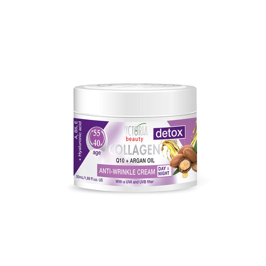 Victoria Beauty Face Cream for Mature Skin (Age 40-55) - Day and Night Anti Aging Anti Wrinkle Moisturiser with Collagen, Q10 and Argan Oil - UVA/UVB Filter, 50ml