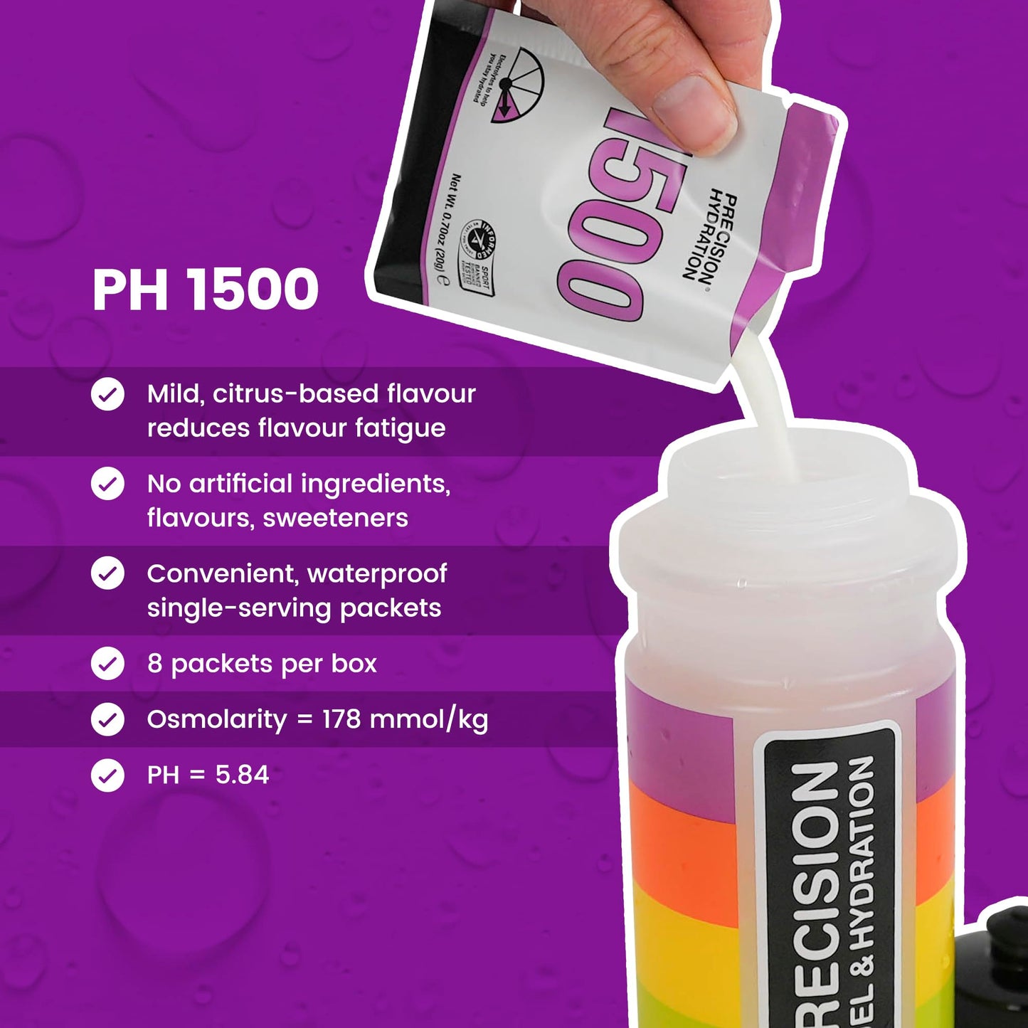 Precision Hydration Electrolyte Drink Mix - No Artificial Ingredients, Multi Strength Electrolyte Powders - Individual Waterproof Servings - Gluten/Dairy Free (1500mg/L - Purple Packet, Pack of 80)