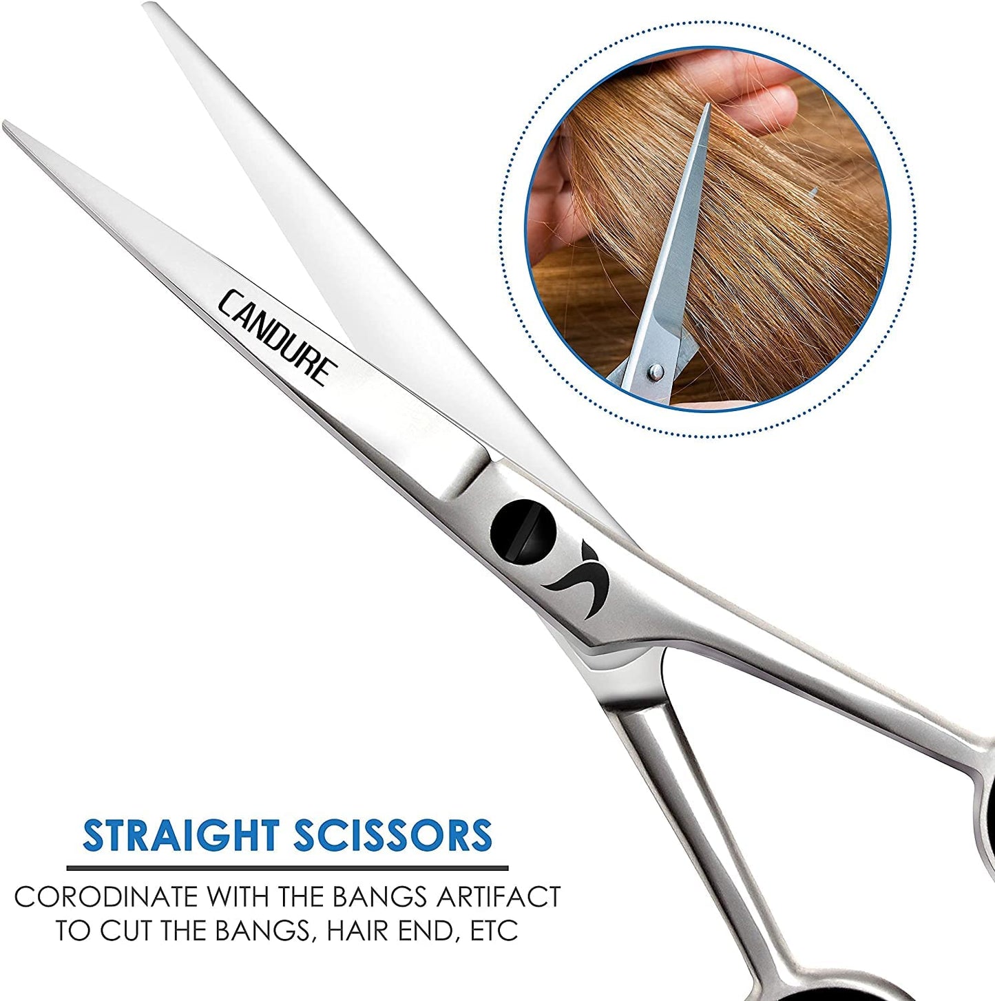 CANDURE Hairdressing Barber Hair Scissor for Professional Hairdressers Barbers Stainless Steel Hair Cutting Shears - For Salon Barbers, Men, Women, Children and Adults