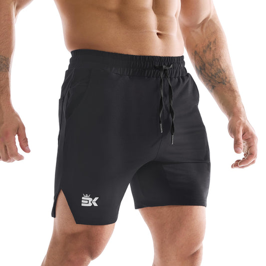 BROKIG Mens Inpok Gym Running Shorts, Workout Athletic Fitness Sports Shorts with Zipper Pockets(XL,Black)
