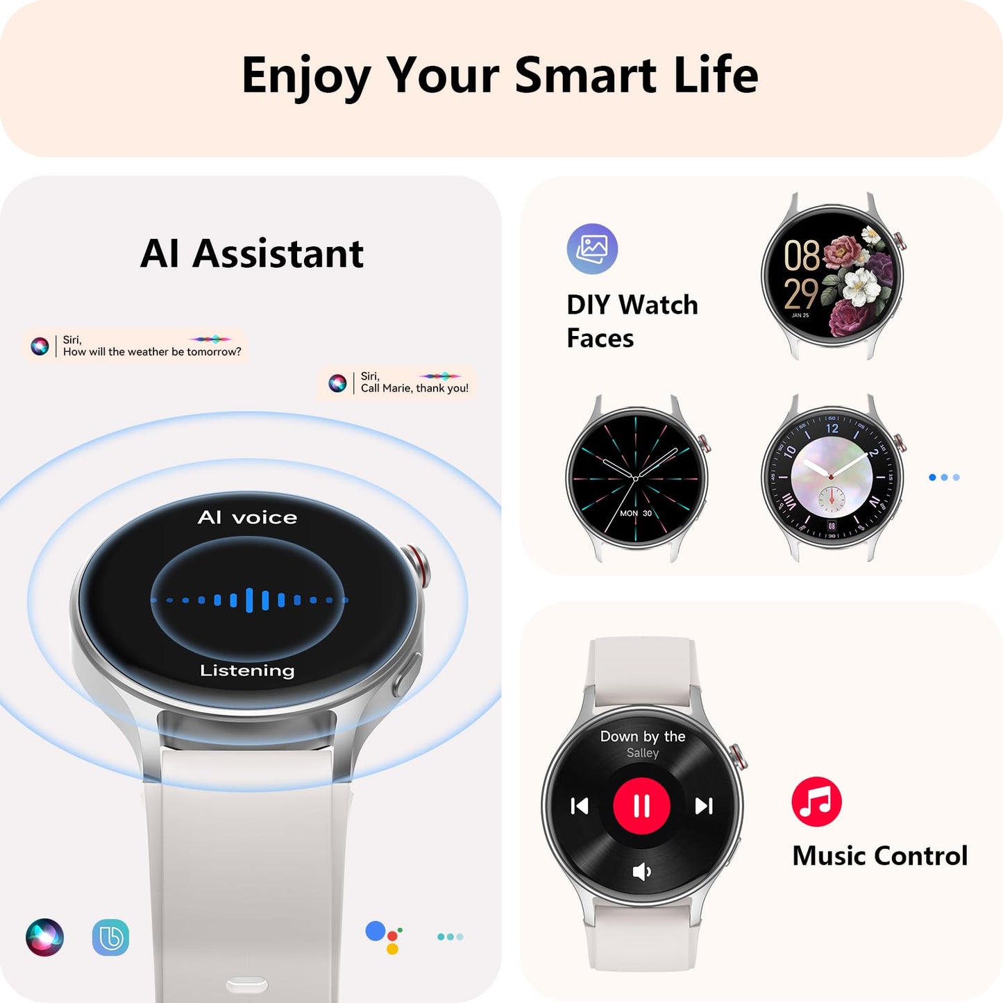 aeac Smart Watch for Women, AMOLED Ultra-Clear Screen Activity Trackers with Heart Rate/Sleep/SpO2 Monitor, Smartwatch for iPhone/Samsung/Android, 110+ Sport Modes Waterproof Fitness Watch (Gray)