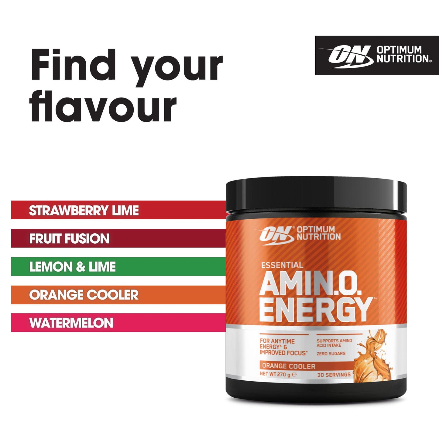 Optimum Nutrition Amino Energy Pre Workout Powder, Energy Drink with Amino Acids, BCAA and L-Glutamine, Food Supplement with Vitamin C and Caffeine, Orange Cooler Flavour, 30 Servings, 270 g