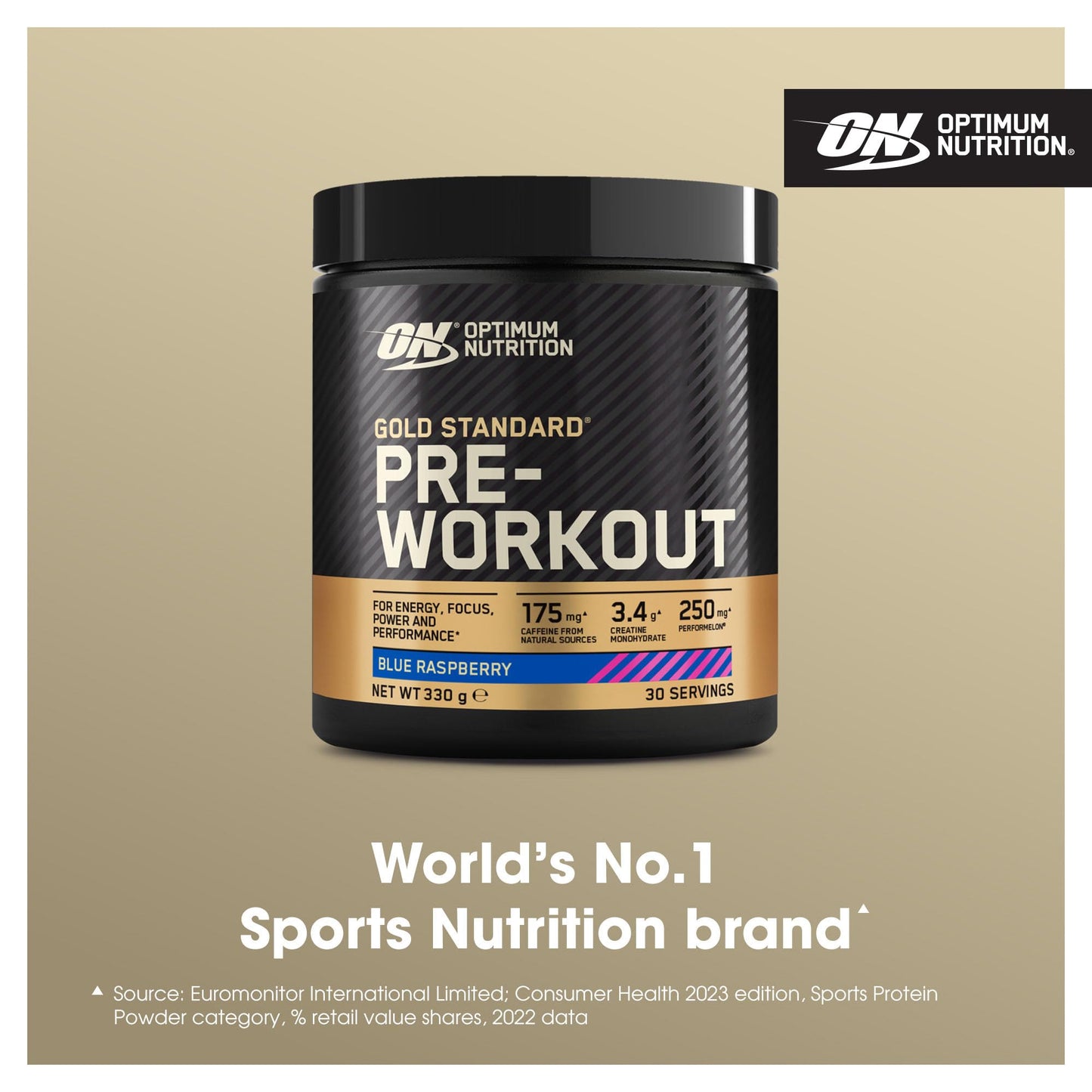 Optimum Nutrition Gold Standard Pre Workout Powder, Energy Drink with Creatine Monohydrate, Beta Alanine, Caffeine and Vitamin B Complex, Food Supplement, Blue Raspberry Flavour, 30 Servings, 330 g