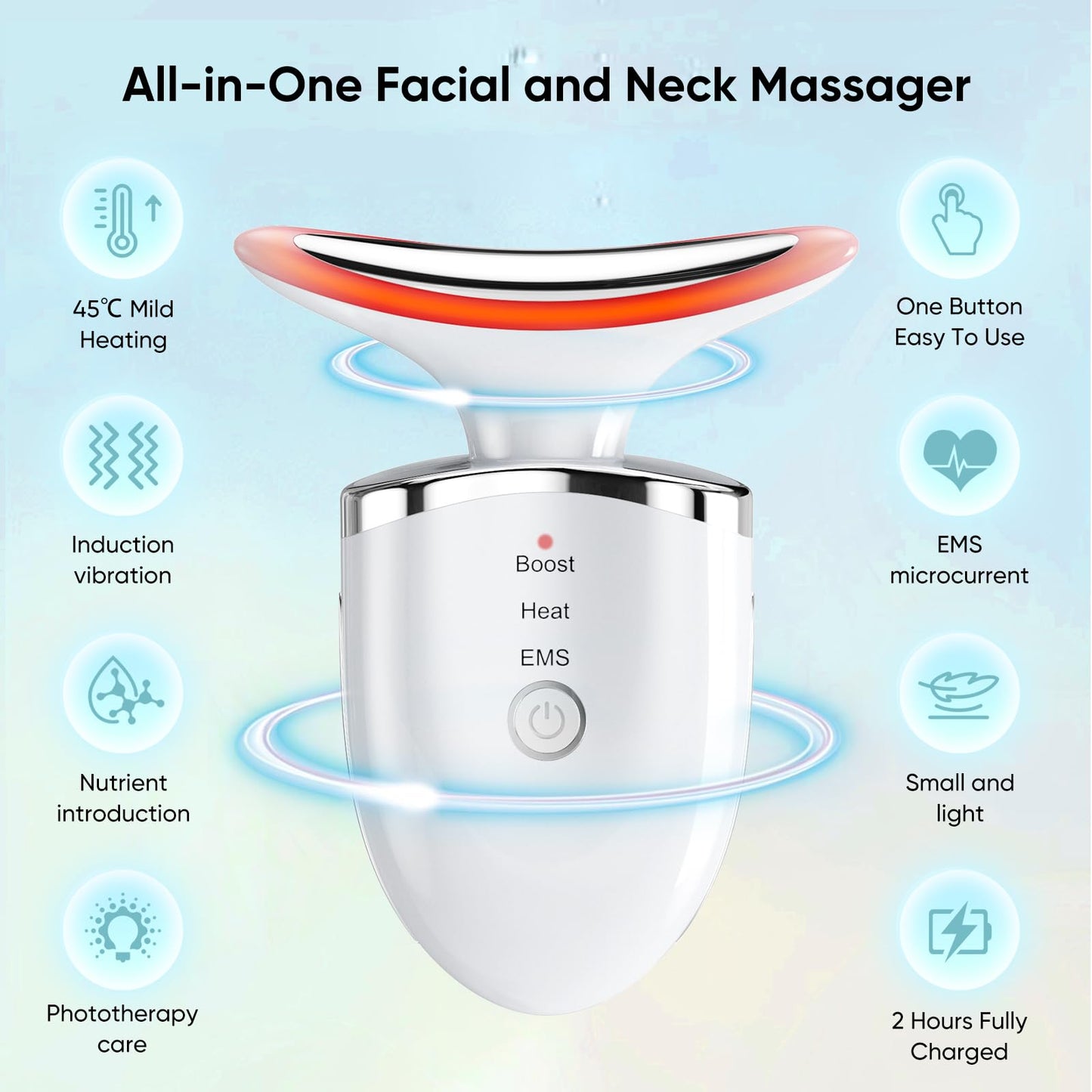 Face Massager Electric Lifting Device: Facial Neck Lift Machine 45°C Heat EMS Microcurrent Massage - 3 LED Colors Light Toning Skin Wand Anti-Wrinkle Anti-Aging Tightening Beauty Tool for Women