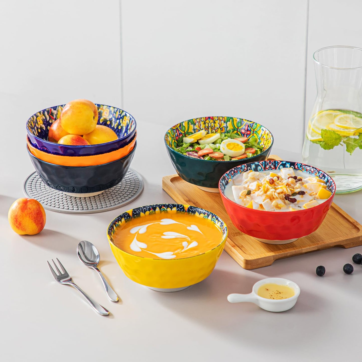vancasso Cereal Bowls, Ceramic Soup Bowls Set of 6, 26 oz Corlorful Bowls Set for Kitchen, Dishwasher & Microwave Safe- for Cereal, Soup, Oatmeal, Ice Cream, Salad, Pasta etc
