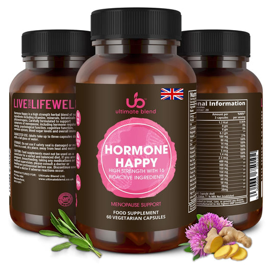 Hormone Happy Menopause Support Supplement | 60 Vegan Capsules | 16 Active Ingredients | High-Strength Daily Formula for Energy, Hormonal Balance & Immune Support | by Ultimate Blend