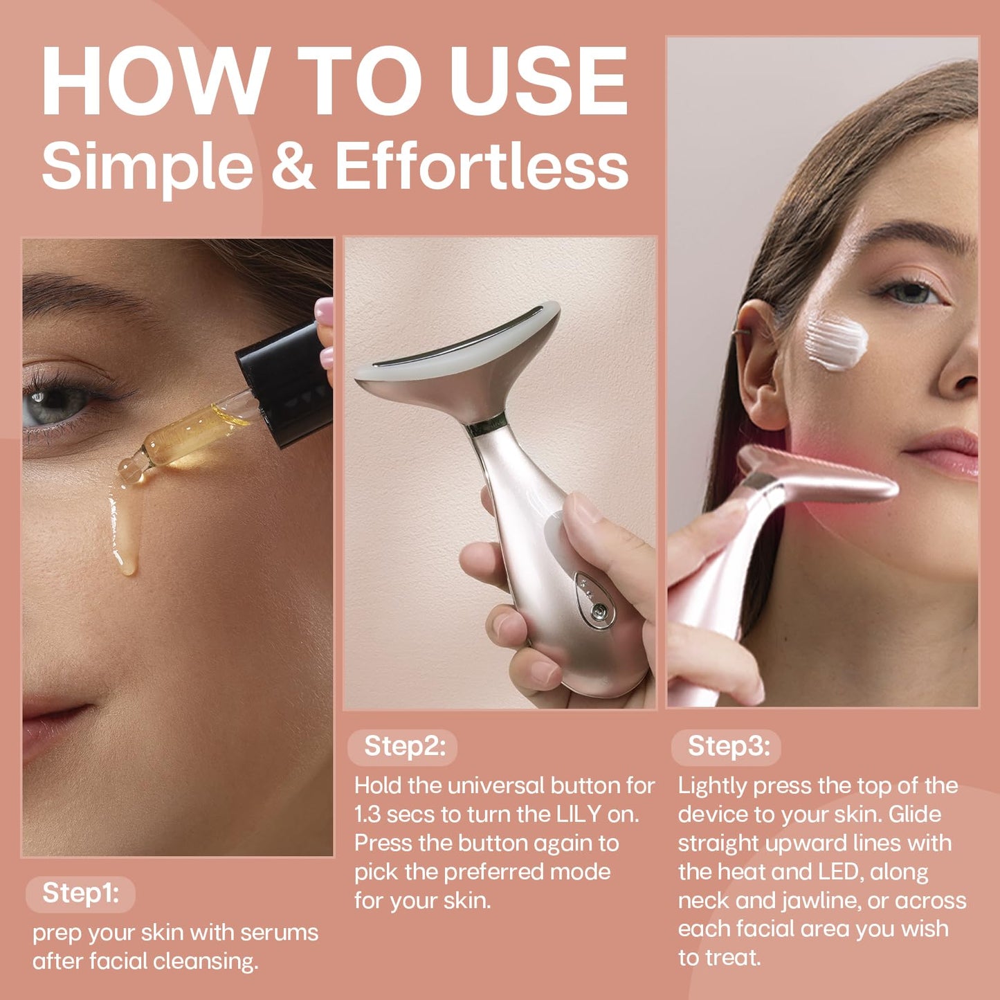 VRAIKO Lily Neck Face Massager, Face Sculpting Tool, Skin Rejuvenation Device with Thermal, Triple Action LED and Vibration, for Anti-Aging, Lifting and Tightening Sagging Skin (Rosegold)