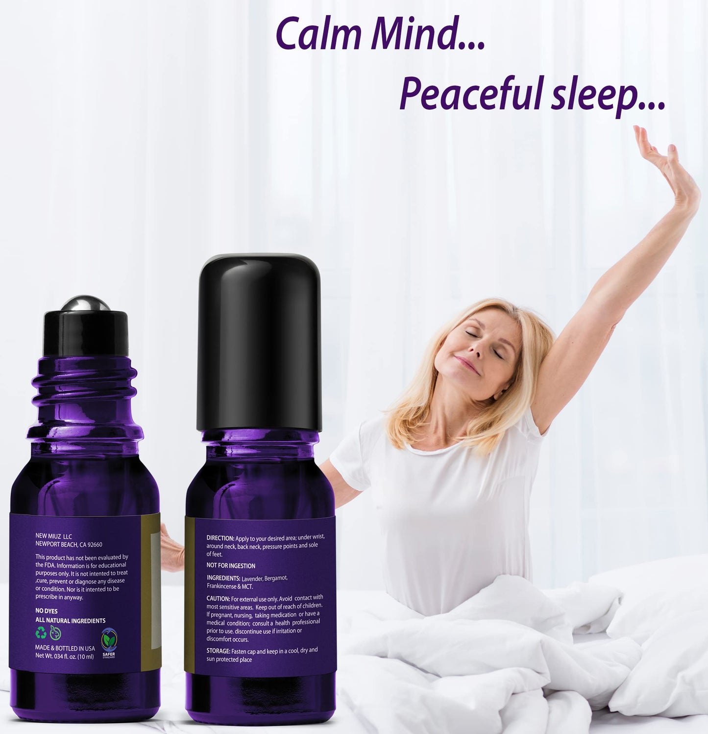 Sleep Roll On Essential Oil Anti Stress Calming Aromatherapy Stick Blend Lavender Oil Bergamot Frankincense Destress Relaxation Stress Gifts for Women Perfect Stocking Stuffers NEW MIUZ USA
