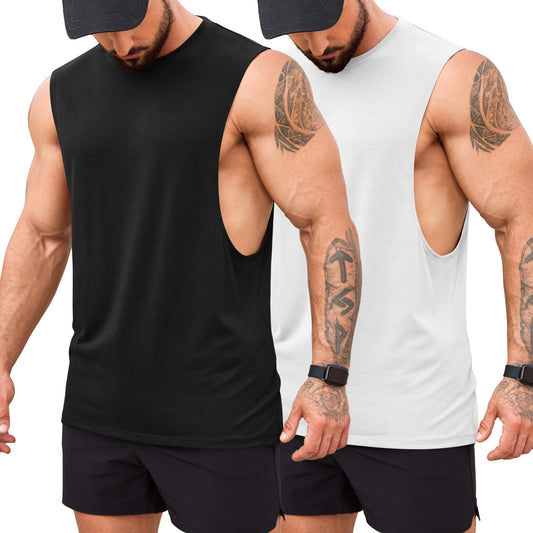 COOFANDY Men's Gym Tank Tops Sports T Shirt Fitness Workout Muscle Sleeveless Vest for Men UK Loose Fit Black White XL