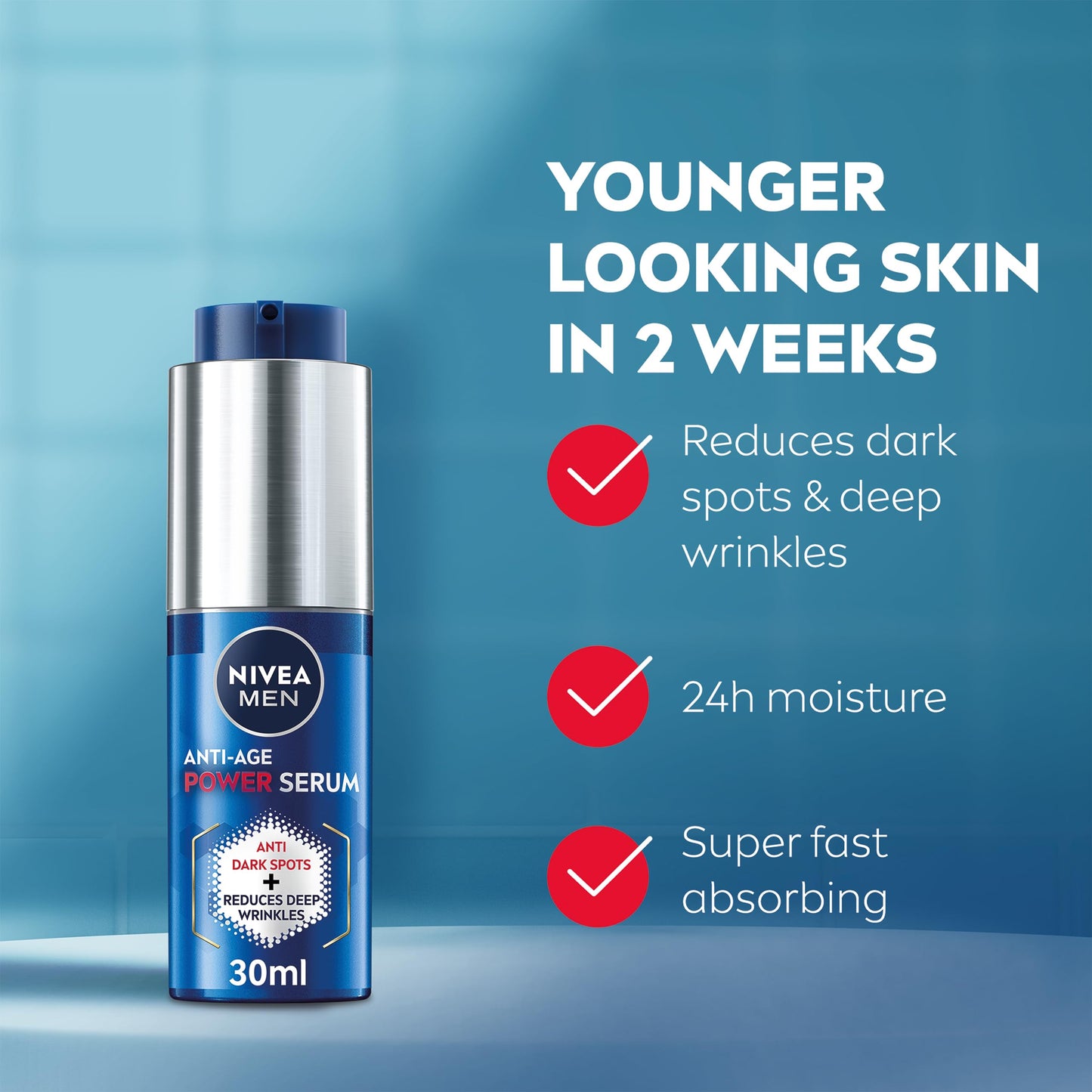 NIVEA MEN Anti-Age 2in1 Power Serum (30ml), Hydrating Serum with Thiamidol and Hyaluronic Acid, Reduces Deep Wrinkles and Dark Spots for Younger-Looking Skin
