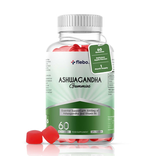 Flebo Ashwagandha High Strength Gummies, Vegan & Gluten-Free I Stress & Anxiety Relief for Adults, Ashwagandha Gummies Supplement for Relaxation and Wellness 60 Two - A - Day I Apple Flavor