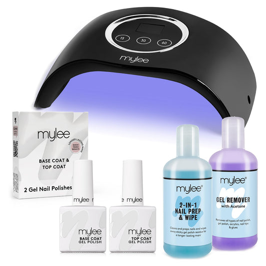 Mylee LED Gel Polish Nail Drying Lamp Kit, Compatible With All Gel Polish, Kit includes Petite LED Nail Curing Lamp, Top & Base Coat 2x10ml, Nail Prep & Polish Wipe 125ml, Gel Remover 125ml
