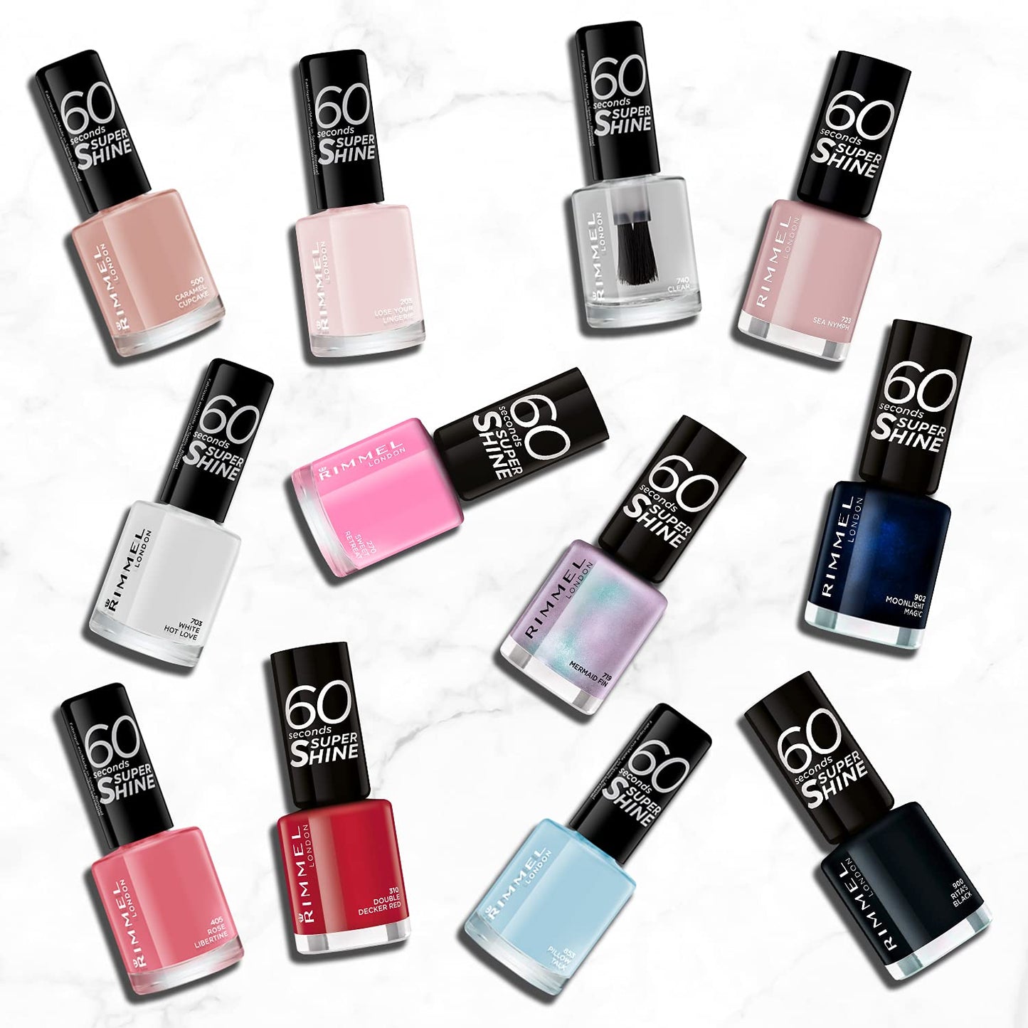 Rimmel London 60 Seconds Super Shine Nail Polish Set – 12 Assorted Shades