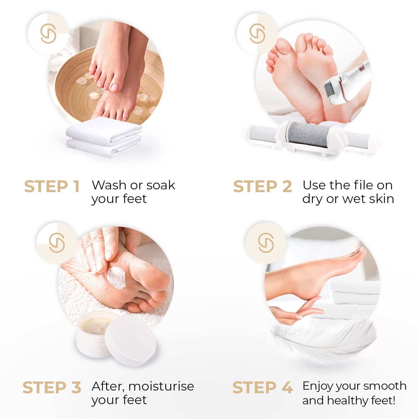Essy Electric Foot File Hard Skin Remover with 5 Replacement Rollers Foot File Electric Pedicure Sets Cutters Accessories for Dry Dead Hard Skin Feet Callus Remover for Feet Care Exfoliator (White)
