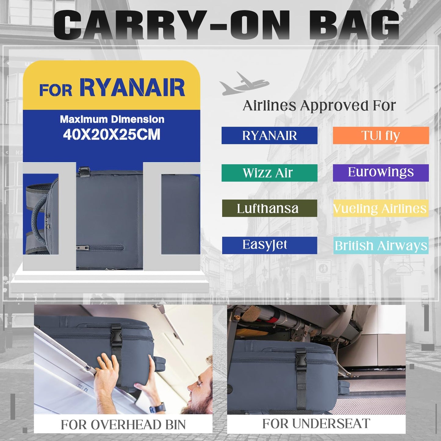 Xkdoai Cabin Bags 40x20x25 for Ryanair, Small Underseat Carry On Travel Backpack Casual Hand Luggage Flight Loptop Bags for Women Men Cabin Size Rucksack