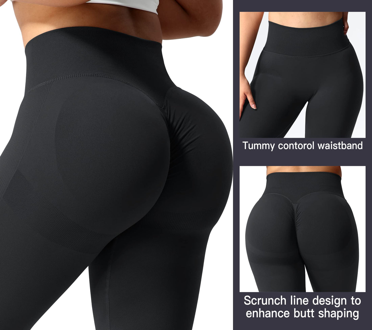 YEOREO Womens Scrunch Gym Leggings High Waist Bums Lifting TIK Tok Workout Fitness Sports Seamless Leggings Black S