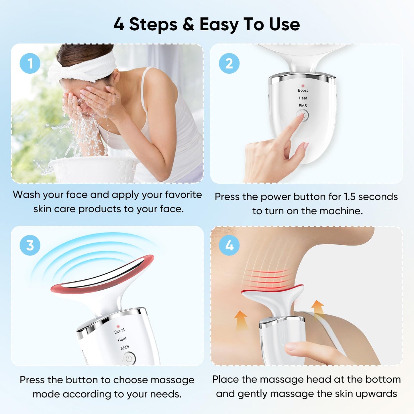Face Massager Electric Lifting Device: Facial Neck Lift Machine 45°C Heat EMS Microcurrent Massage - 3 LED Colors Light Toning Skin Wand Anti-Wrinkle Anti-Aging Tightening Beauty Tool for Women