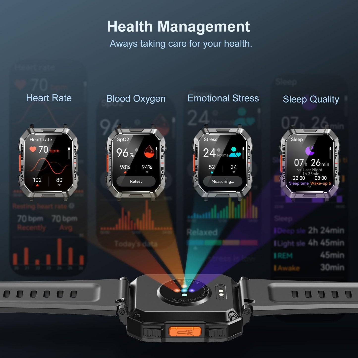 Blackview Military Smart Watch for Men - Answer/Make Calls, 2.01" Outdoor Sports Fitness Tracker with 900mAh Battery/Flashlight/Compass/Heart Rate/SpO2/Sleep, 120+ Sports Smartwatch for Android iOS