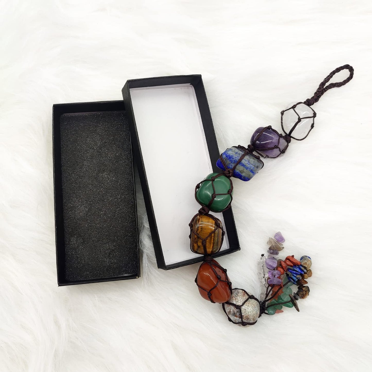 7 Chakras Healing Crystals, Natural Gemstones Spiritual Gifts for Women Polished Tumbled Stones Positive Energy Spiritual Meditation Hanging Ornament/Window Ornament/Feng Shui (Healing Crystals-01)
