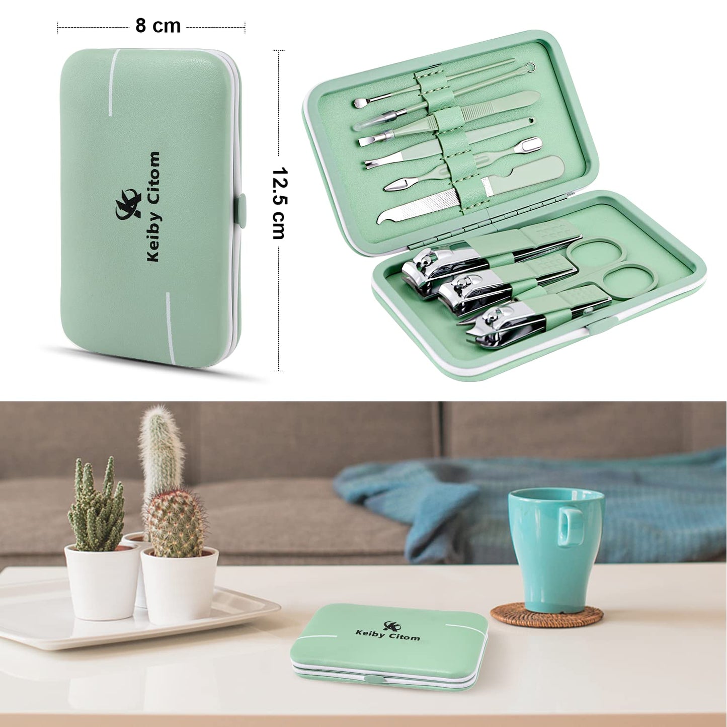 Manicure Set 10pcs Professional Nail Clippers Kit Pedicure Care Tools-Stainless Steel Grooming Tools for Travel (Green)