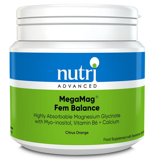 Nutri Advanced MegaMag Fem Balance Magnesium Glycinate Powder - Female Health & Hormone Balance - Citrus Orange, 30 Servings