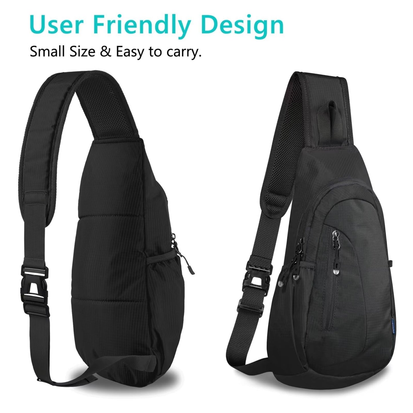 TITECOUGO Small Sling Bag Lightweight Crossbody Bag for Women Rucksack for Men Running Backpack Travel Chest Pack Shoulder Daypack for Hiking Outdoor Gym Work Sports Black/Black