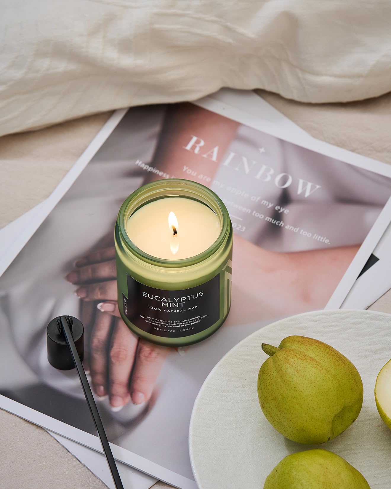 M&SENSE Eucalyptus Mint Soy Scented Candles Gifts for Men Strong Non Toxic 200g 50H Highly Scented Candles Gifts for Women Organic Small Jar Peppermint Woody Candle for Spa Nights Relaxation