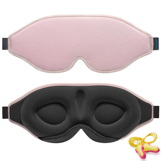 2025 Innovative Sleep Mask for Men and Women, Trilancer 3D 100% Light Blocking Design, Comfortable Eye mask, Blackout Blindfold for Sleeping, Nap, Meditation, Travel, with Earplugs (Pink)
