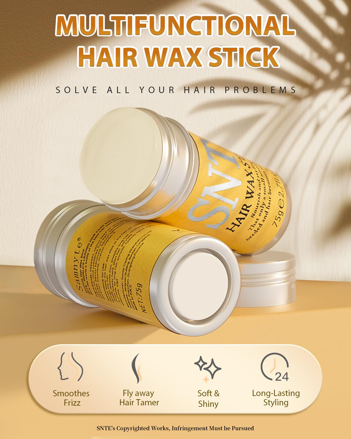Hair Wax Stick, Long-lasting Styling Wax, Non-greasy Hair Stick for Flyaways & Edge Frizz - Bun Maker & Styling Accessories for Women & Girls