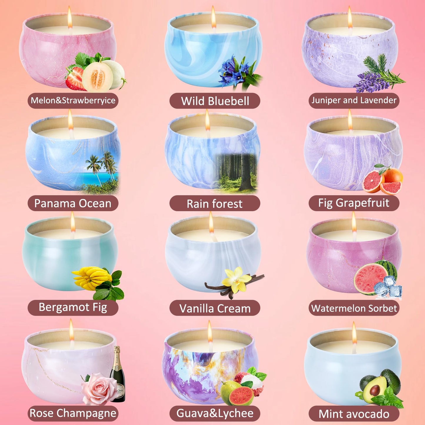 Scented Candles 12 Pack, 2.5oz 240 Hour Soy Wax Candles - Gifts for Women, Mother's Day, Birthday, Anniversary, Party, Yoga, Christmas