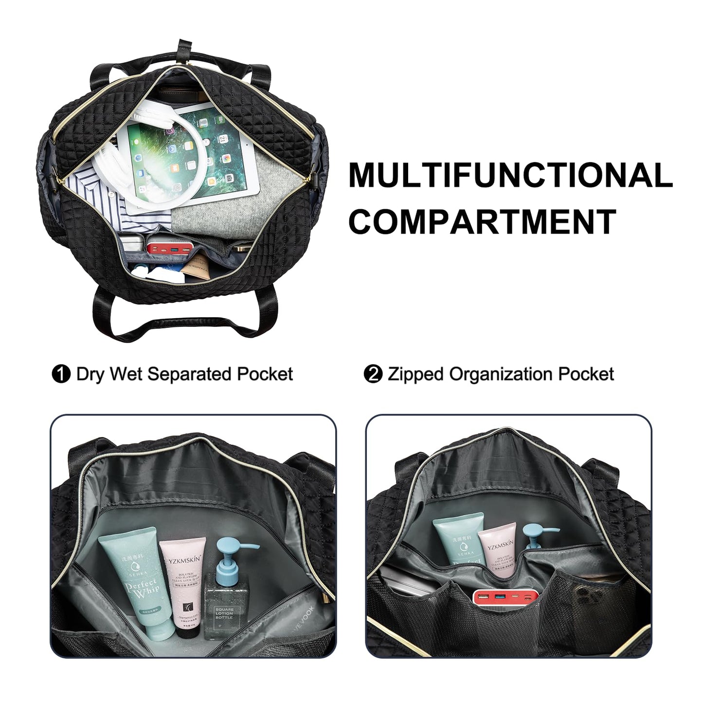 LOVEVOOK Travel Duffle Bag for Women, Weekend Overnight Bags with Cosmetic Bag, Large Waterproof Ladies Holdall for Hospital Maternity Gym, Carry On Flight Womens, Black