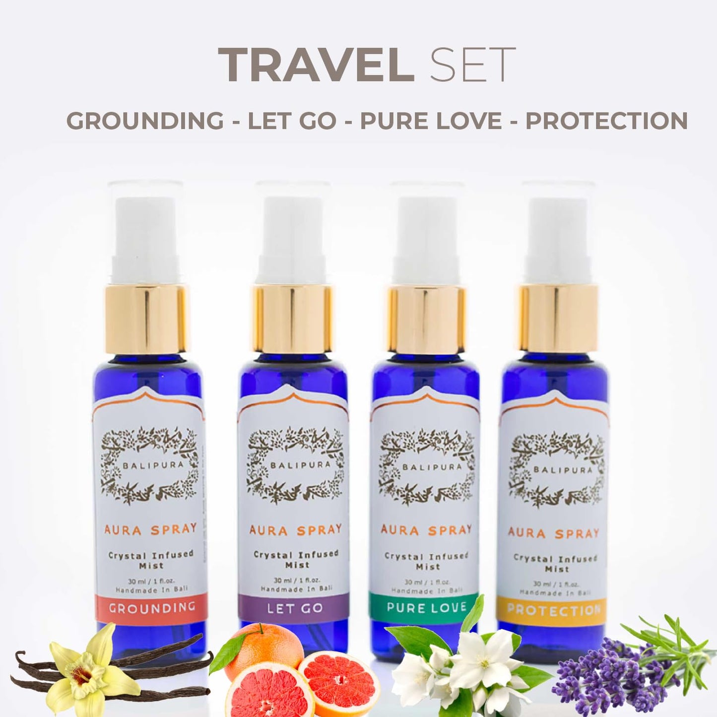 BALIPURA Aura Spray Mix Set – 4-Piece Crystal-Infused Mists