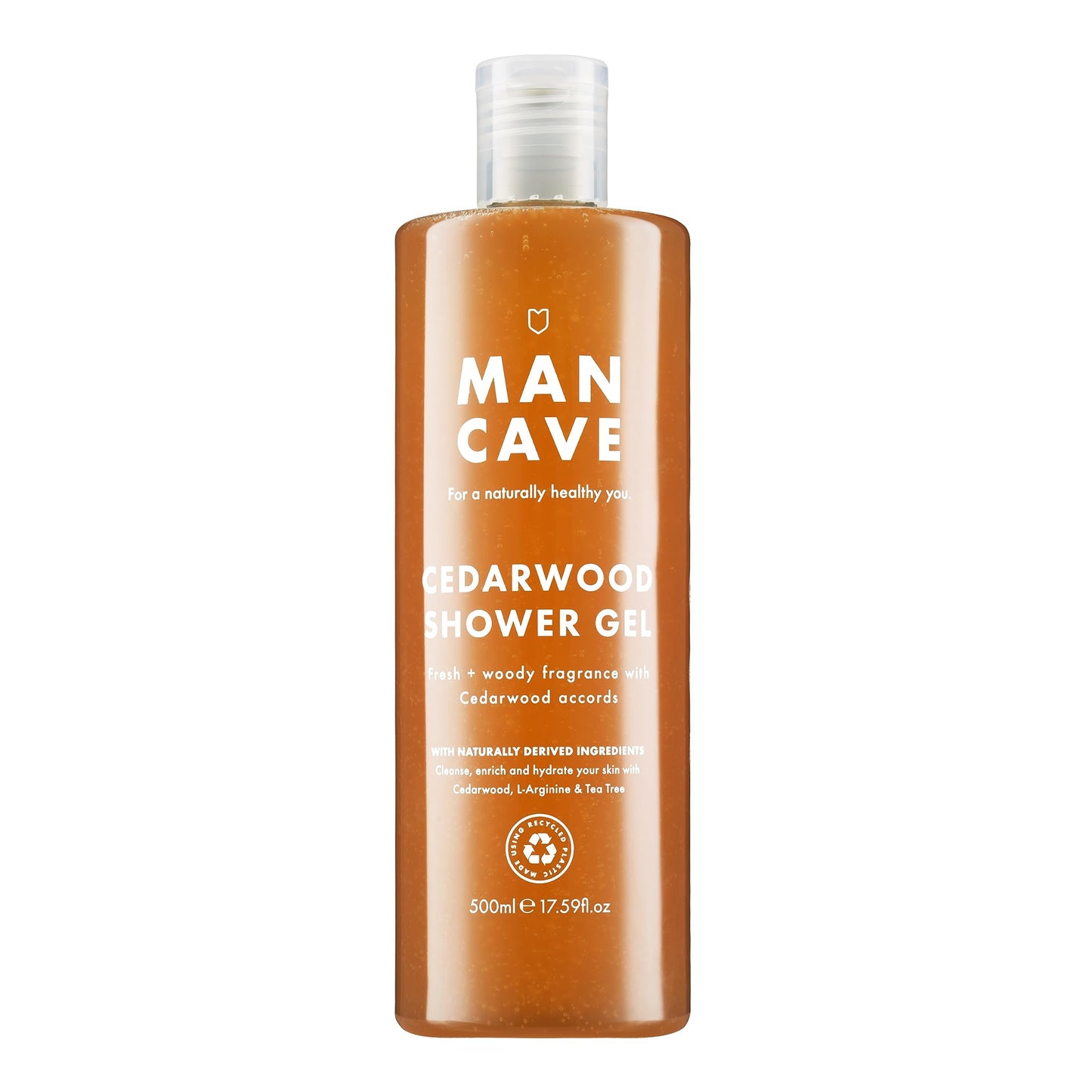 ManCave Cedarwood Shower Gel for Men, Fresh Woody Aroma with Eucalyptus and Pine Needle, Sulphate and Paraben Free, Natural, Vegan, Cruelty Free, 500 ml