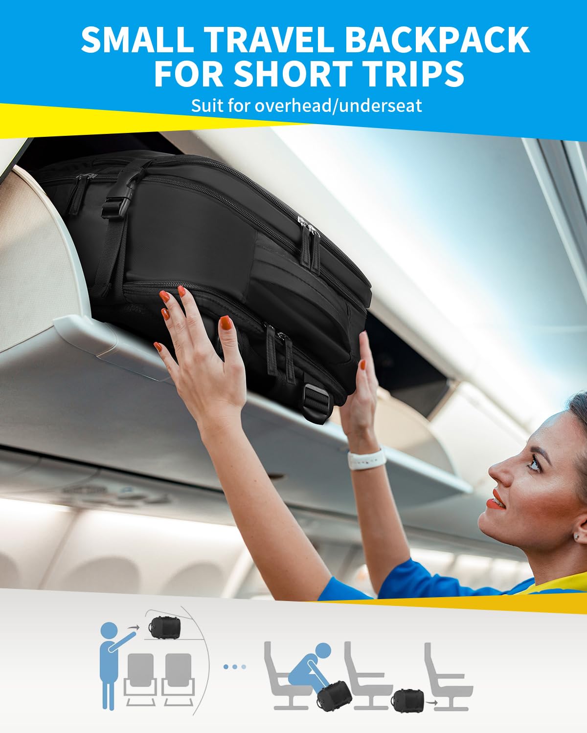 Cabin Bags for Ryanair 40x20x25 Underseat Travel Bag 11 Pockets Hand Luggage Bag Cabin Bag with Separate Shoe Pocket for Women & Men Carry on Bag, 20L, Black
