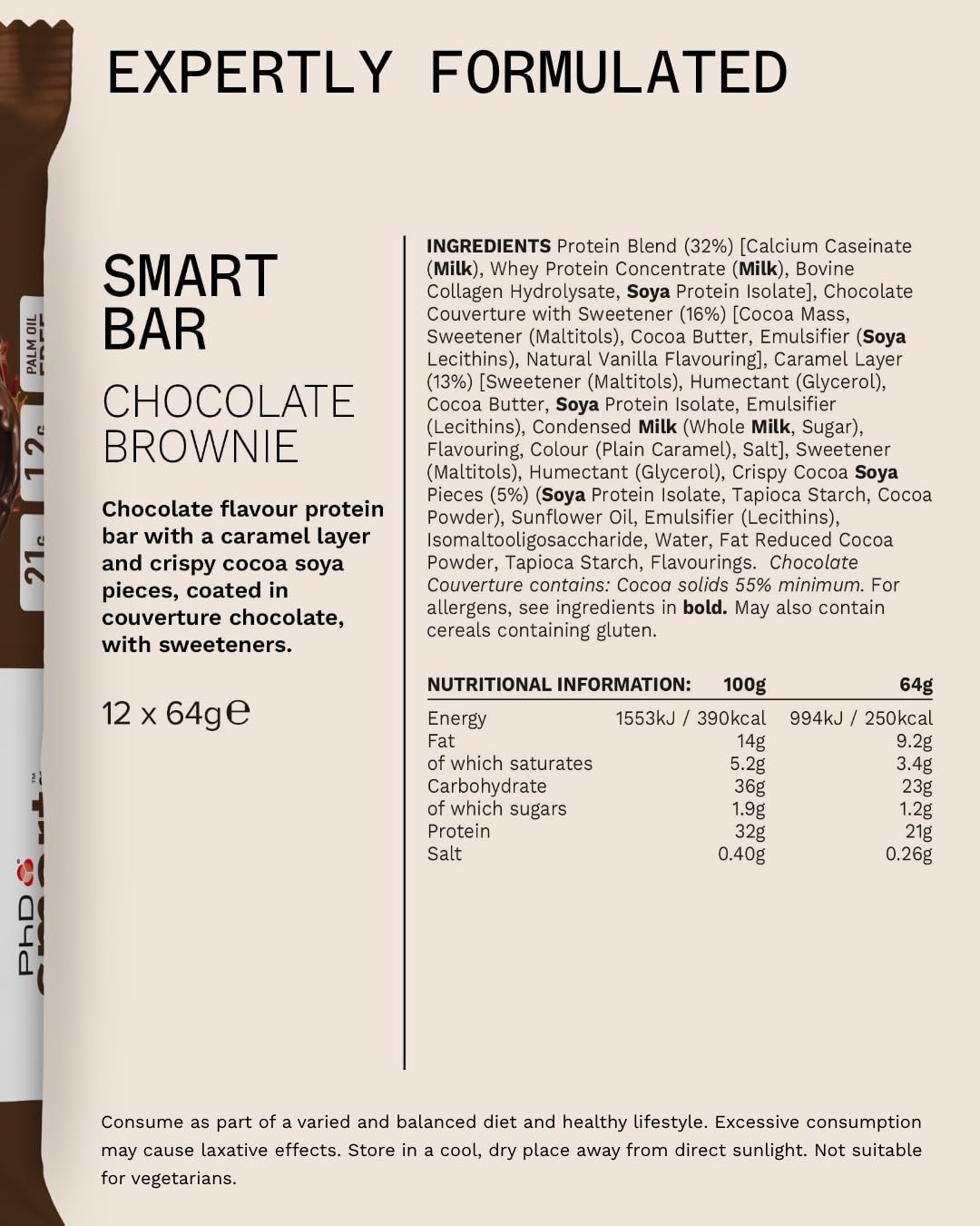 PhD Smart Protein Bar Chocolate Brownie – 12×64 g | TRYTLION