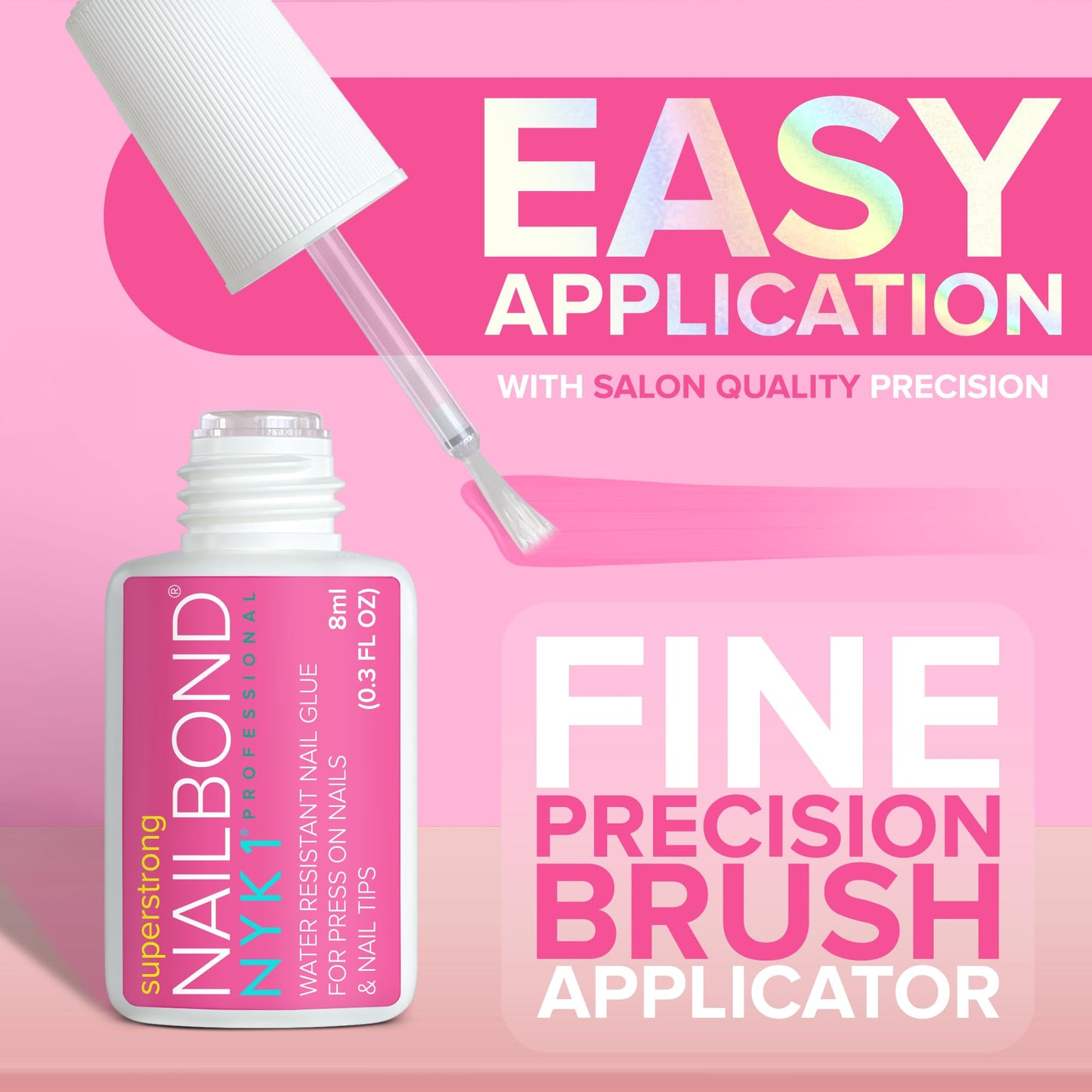 Super Strong Nail Glue for Press On Nails, Tips & False Nails (8ml) NYK1 NailBond Brush On Nail Glue Extra Strong for Press Ons, Tips & Acrylics - Long Lasting, Maximum Strength, Mess-Free Application