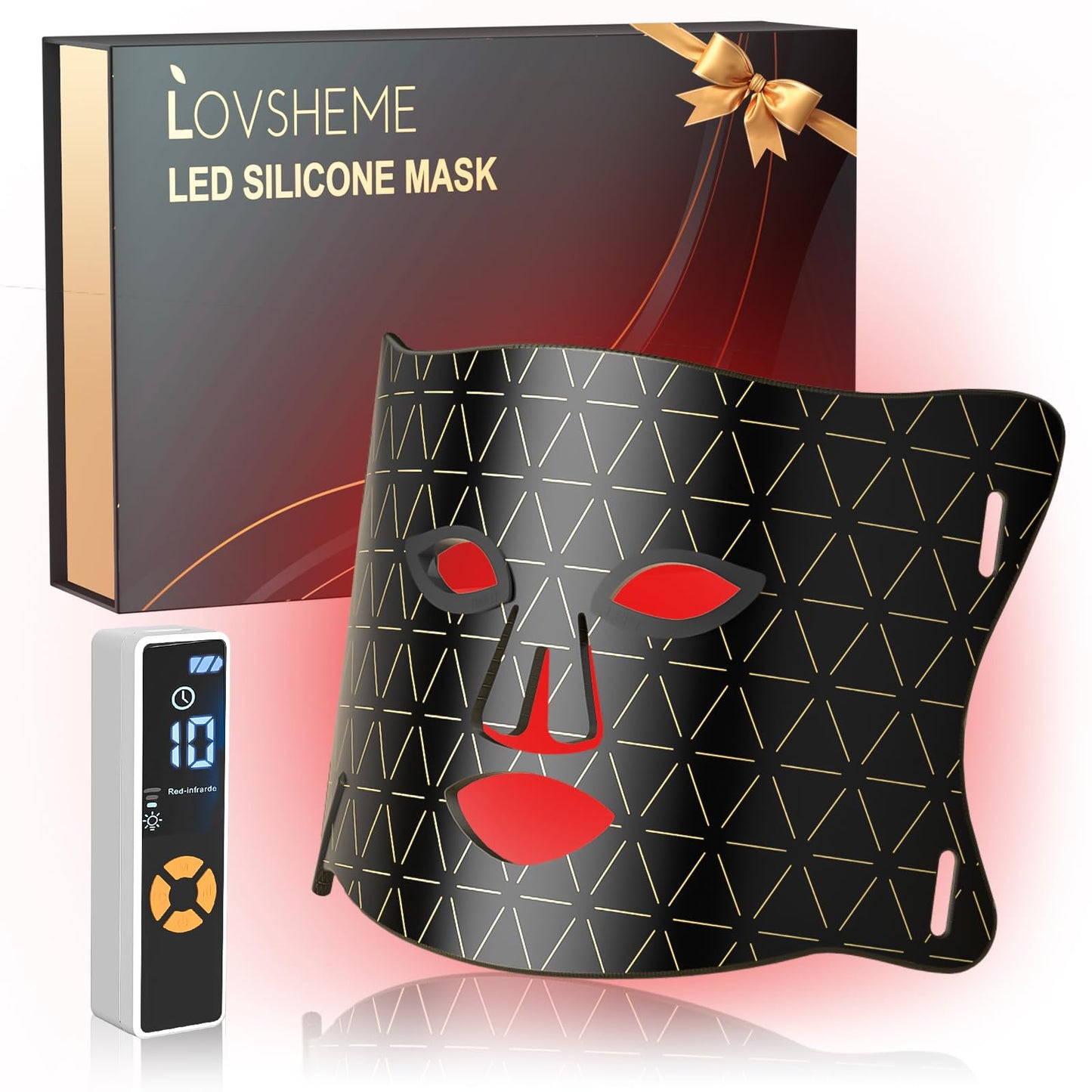 Lovsheme LED Face Mask - Professional Grade Skincare at Home – FDA Approved Red Light Therapy Mask for Acne, Wrinkles, and Skin Rejuvenation – 3 Light Modes – Remote Control – Includes Eye Protection