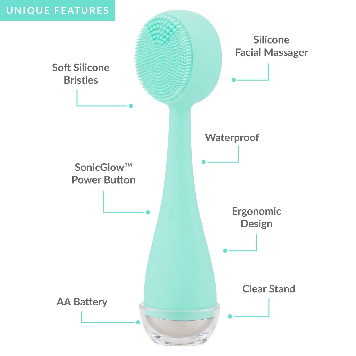 PMD Clean - Smart Facial Cleansing Device with Silicone Brush & Anti-Aging Massager - Waterproof - SonicGlow Vibration Technology - Clear Pores and Blackheads - Lift, Firm, and Tone Skin