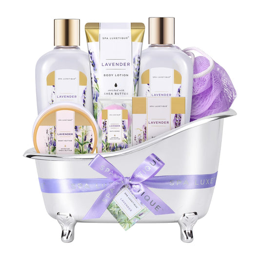 Spa Luxetique Pamper Gifts for Women, 8pcs Lavender Bath Set for Women Gifts, Spa Gifts Set with Bubble Bath, Body Lotion, Relaxing Gifts for Women, Birthday Gifts for Women, Mothers Day Gifts