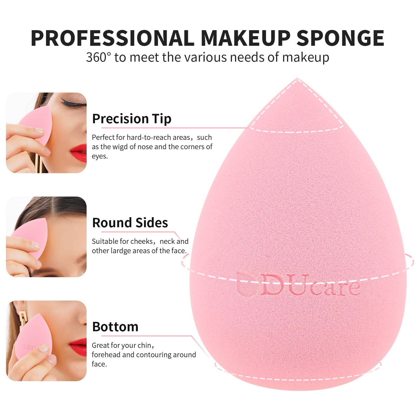 DUcare 4Pcs & 1Pc Makeup Sponges Foundation Brushes - Ideal For Flawless Makeup, Non-latex Blender Beauty Powder Puffs Kabuki Flat Top Face Brush